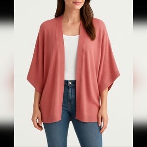 Joan Vass women's  Pink Kimono Sleeve Open Front Cardigan size L